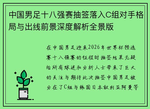 中国男足十八强赛抽签落入C组对手格局与出线前景深度解析全景版 中国男足十八强赛抽签落入C组对手格局与出线前景深度解析全景版